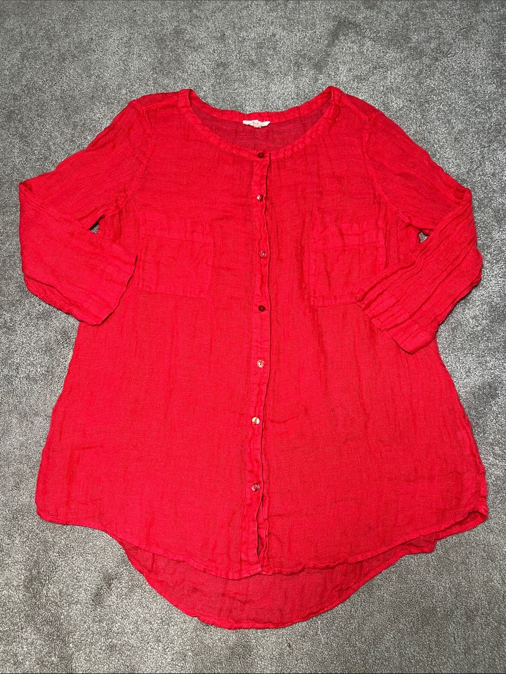 Eileen Fisher 3/4 Length Long Sleeved Linen Button Down Shirt Red size XL